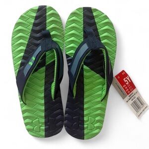 NWT Under Armour Boys Marathon Key III Flip Flops Blue Green | Youth Size 5Y